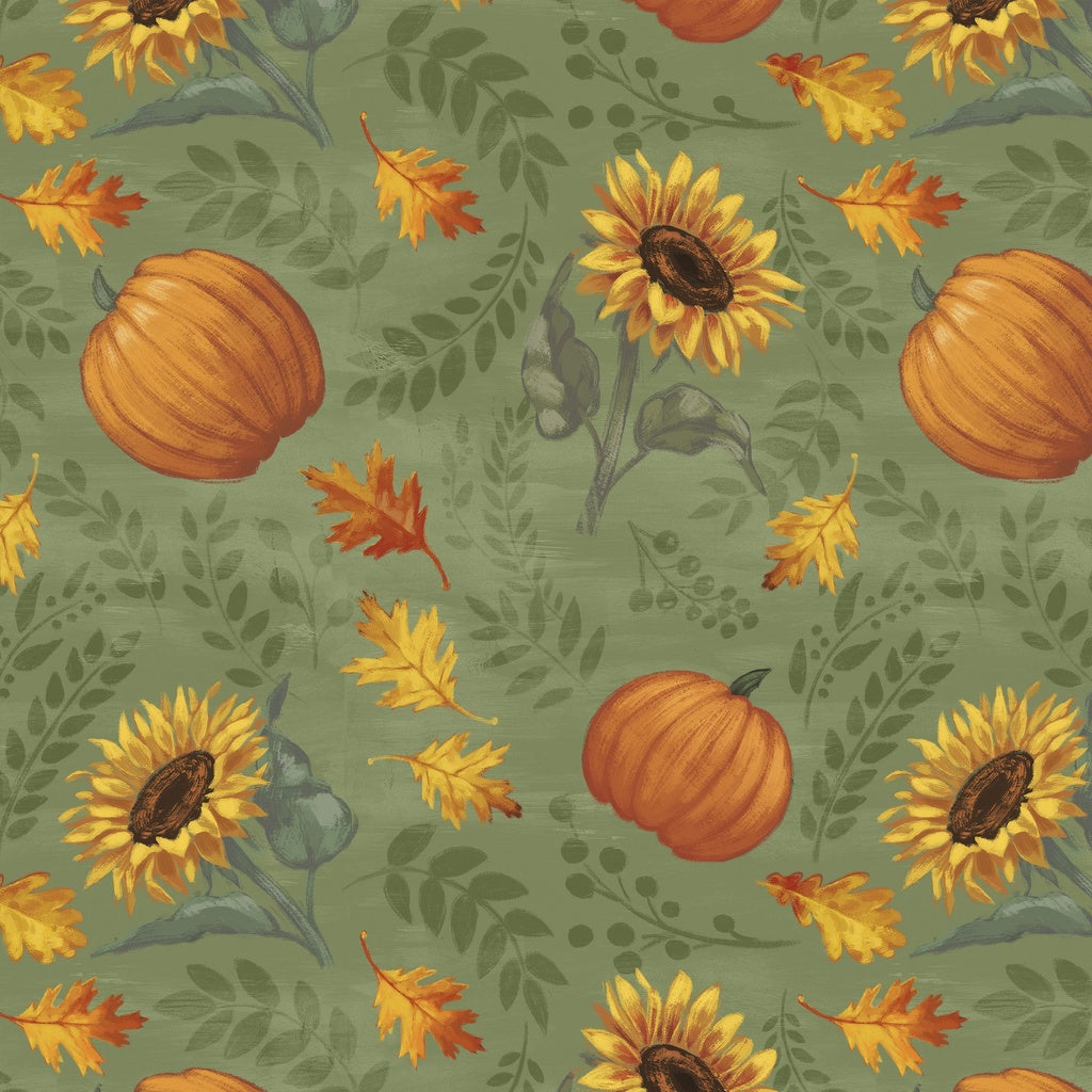HARVEST DELIGHT Sunflowers & Pumpkins green