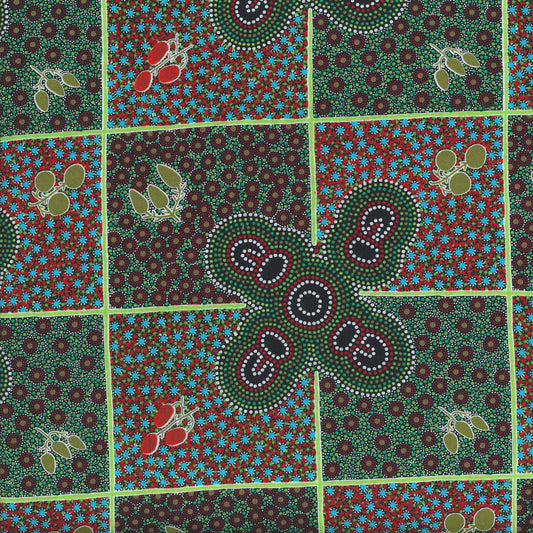 AUSTRALIAN Women Gathering Bush Tucker red-1 3/8 yd REMNANT