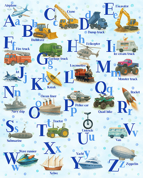 THINGS THAT GO A TO Z Panel 36"X42" Baby blue