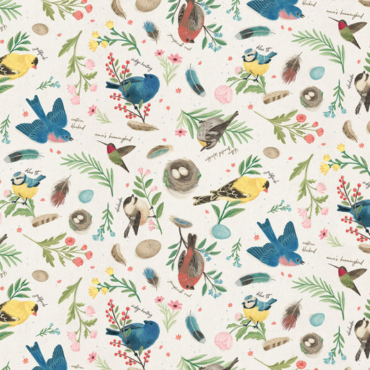 BIRD STUDY Birds light cream