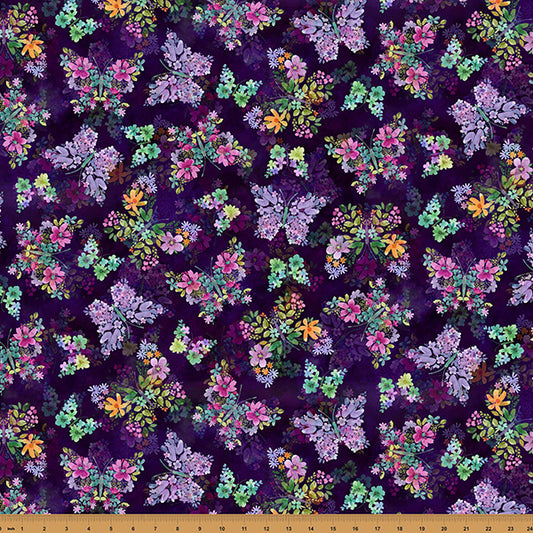 SECRET GARDEN Floral Butterflies deep amethyst