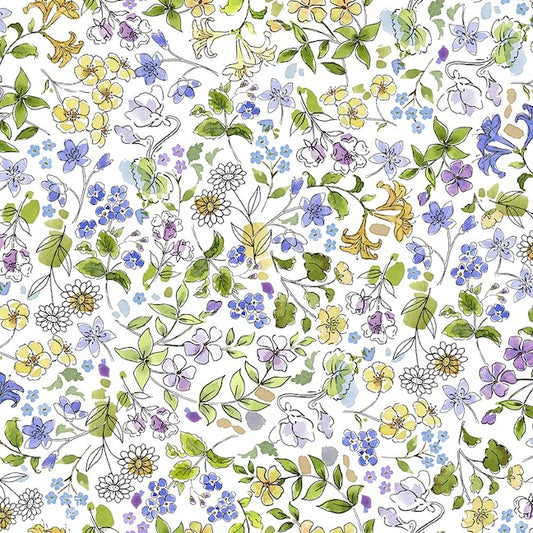 DRAWN TO BIRDS Floral white