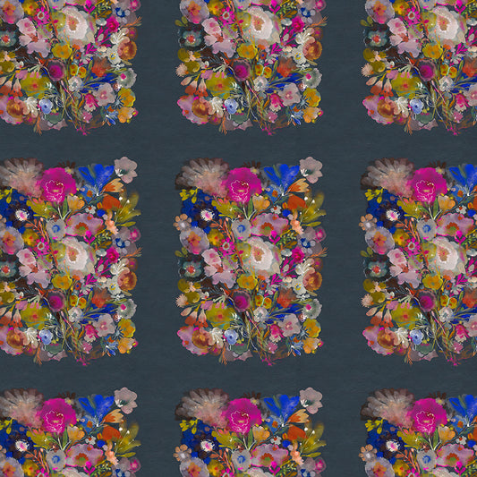 SWEET SOMETHINGS Stamp Delphiniums navy 22" repeat