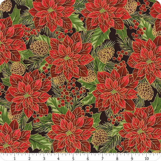 CHRISTMAS WISH Poinsettias black/gold