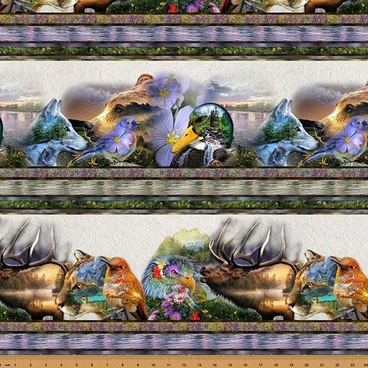 WILD AND WOVEN Border Print meadow - 1 yard cuts
