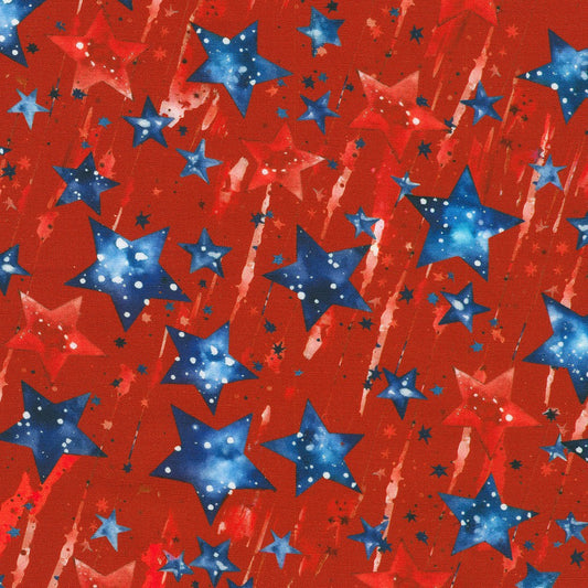 STARS AND STRIPES Multi Shooting Stars on Red